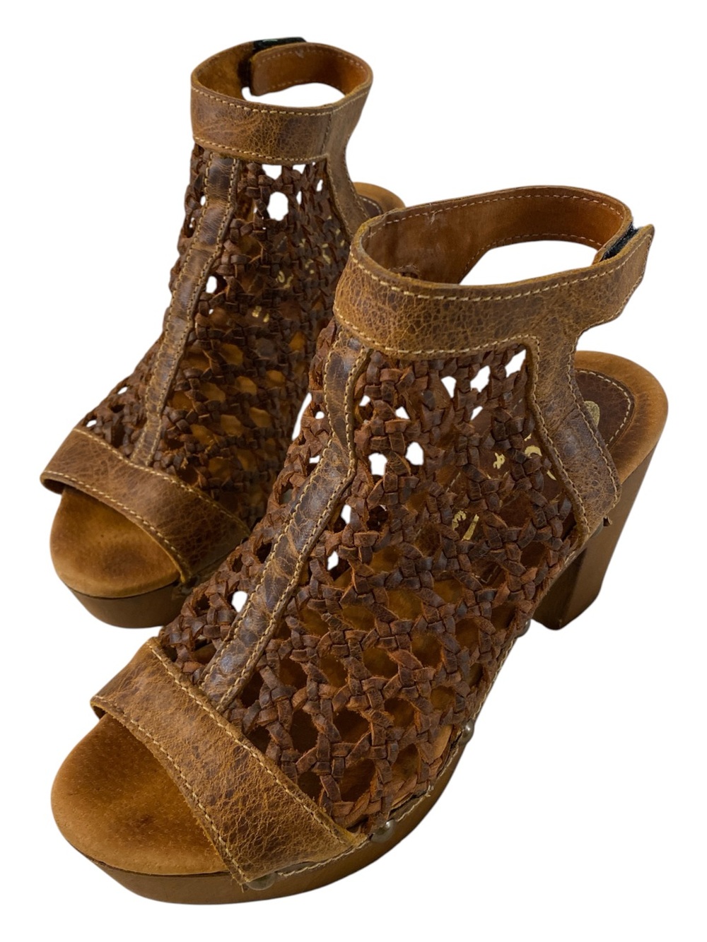 Sbicca Vintage Collection Epiphany Woven Brown Leather Cage Platform Sandal 8